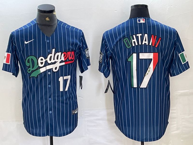Men Los Angeles Dodgers #17 Ohtani Blue Stripe Nike Game MLB Jersey style 26